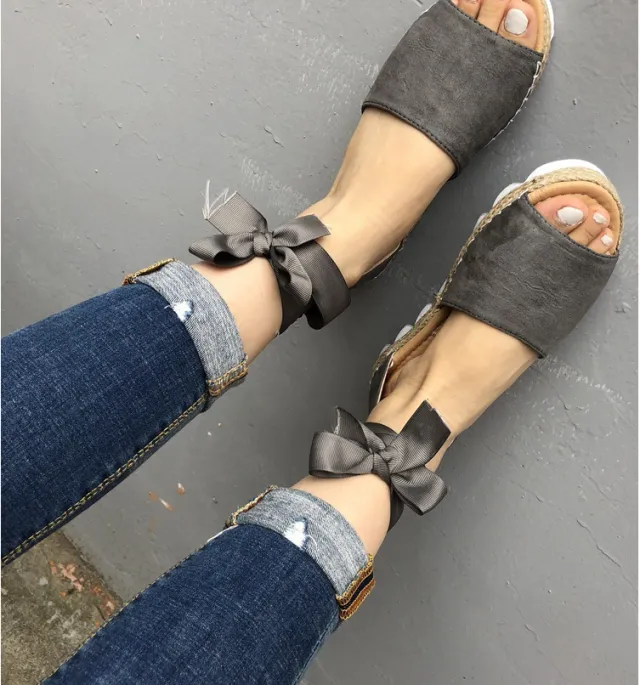 Thick bottom grass fish mouth ankle straps large size sandals ladies sandals Gray - Shop at LoveMi