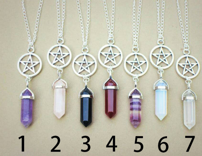 Natural agate crystal jewelry hexagonal column necklace five-pointed star pendant