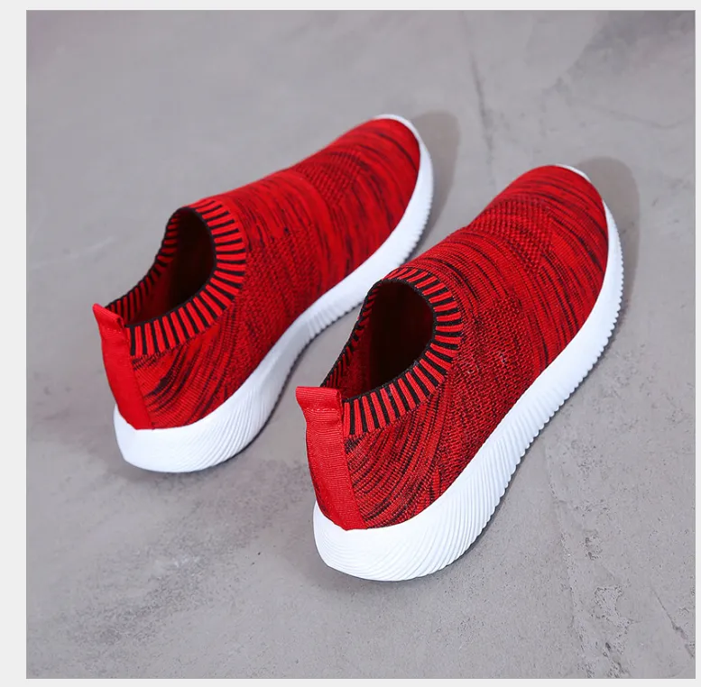 Spring new low help female flying woven mesh round head flat with single shoes deep mouth set foot comfortable flat bottom large code tide - Red
