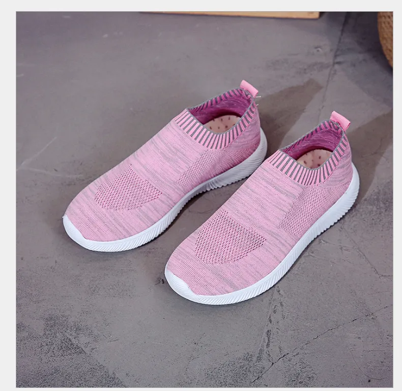 Spring new low help female flying woven mesh round head flat with single shoes deep mouth set foot comfortable flat bottom large code tide - Pink