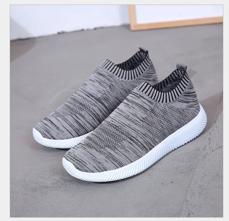Spring new low help female flying woven mesh round head flat with single shoes deep mouth set foot comfortable flat bottom large code tide - Gray