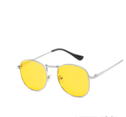 Blu ray flat mirror retro round frame decorative glasses Silver Frame Yellow Piece - Shop at LoveMi