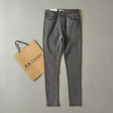 High waist stretch jeans slim slim elastic denim cotton feet trousers pencil pants Medium Grey - Shop at LoveMi
