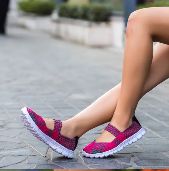 Lightweight flat shoes explosion models wishy elastic band hand woven shoes women's single shoes large size flat bottom mother shoes factory straig... Red - Shop at LoveMi