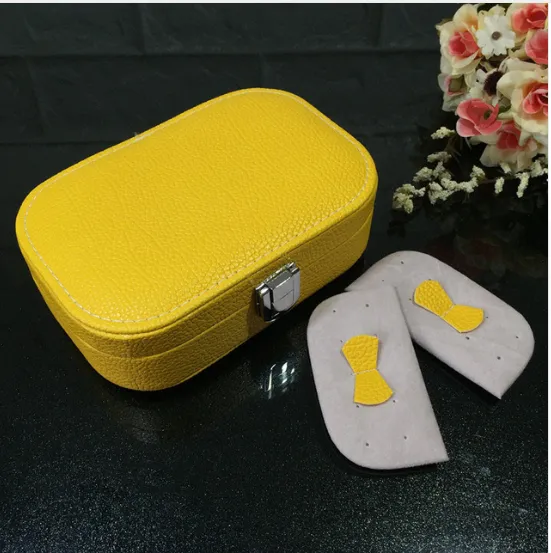 Cosmetic storage box with zipper travel portable jewelry box - Yellow