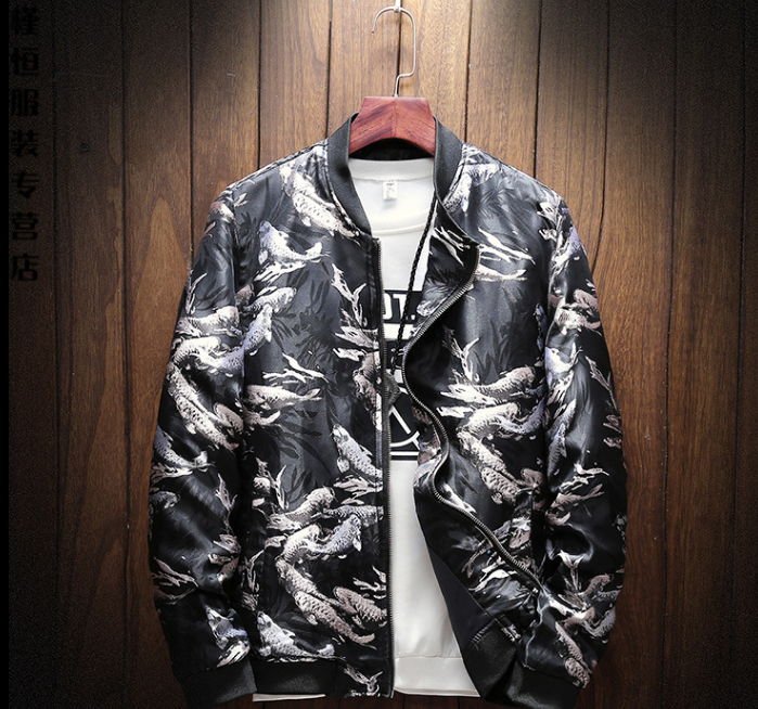 Jacket men's autumn XL plus fat casual thin coat youth handsome squid pattern stand collar