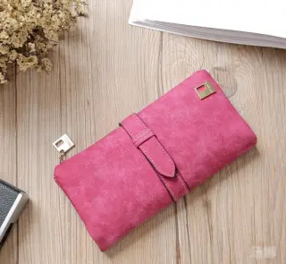 Leather Zipper Long Women Wallet - Rose