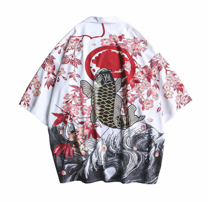 Summer thin retro ukiyo-e drawing loose kimono robes tide male port wind seven-point sleeve shirt