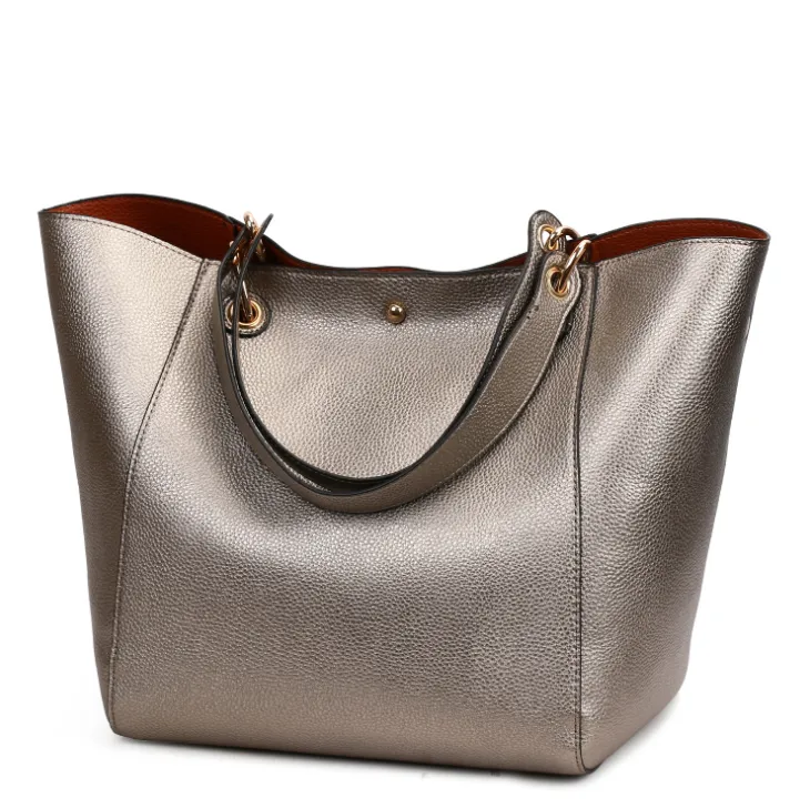 Europe and America women's bag new retro ladies bucket handbag fashion big explosion models mother package - Bronze Color