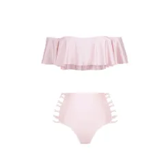 New High Waist One Shoulder Split Bikini Swimsuit Ladies Braided Swimsuit - Pink - View 1