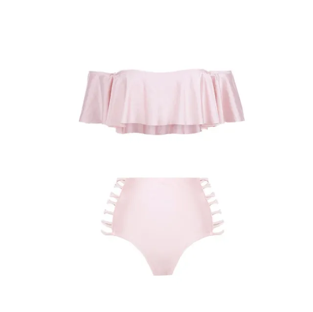 New High Waist One Shoulder Split Bikini Swimsuit Ladies Braided Swimsuit Pink - Shop at LoveMi