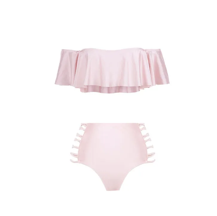 New High Waist One Shoulder Split Bikini Swimsuit Ladies Braided Swimsuit - Pink
