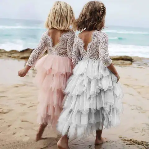 Autumn and Winter Explosions Hollow Children's Skirt Lace Long-sleeved