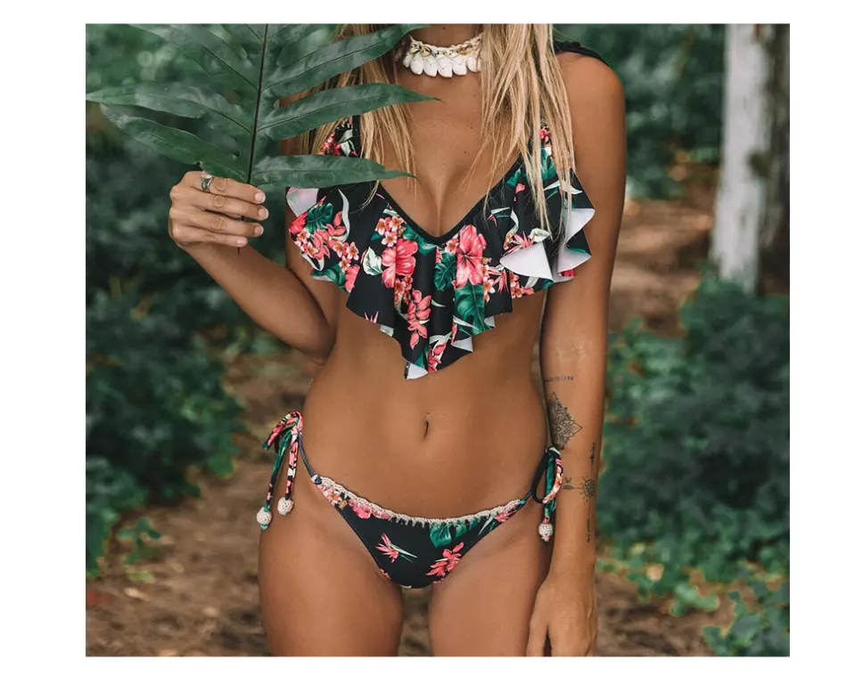 Swimsuit Bohemian Leaf Print Split Bikini