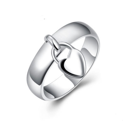 Lady hanging heart lock ring