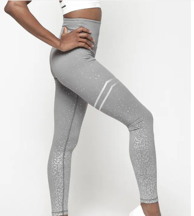 Hot Stamping Yoga Pants High Waist Stretch Fitness Hips Slim Leggings Grey - Shop at LoveMi