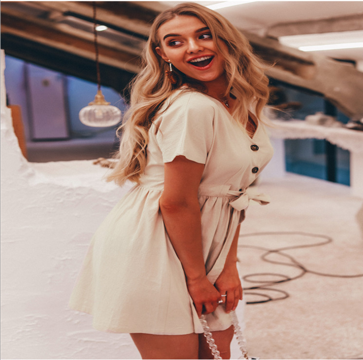 Summer new women's cardigan dress V-neck short-sleeved lace long skirt