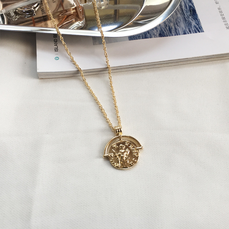Vintage golden roman coin necklace