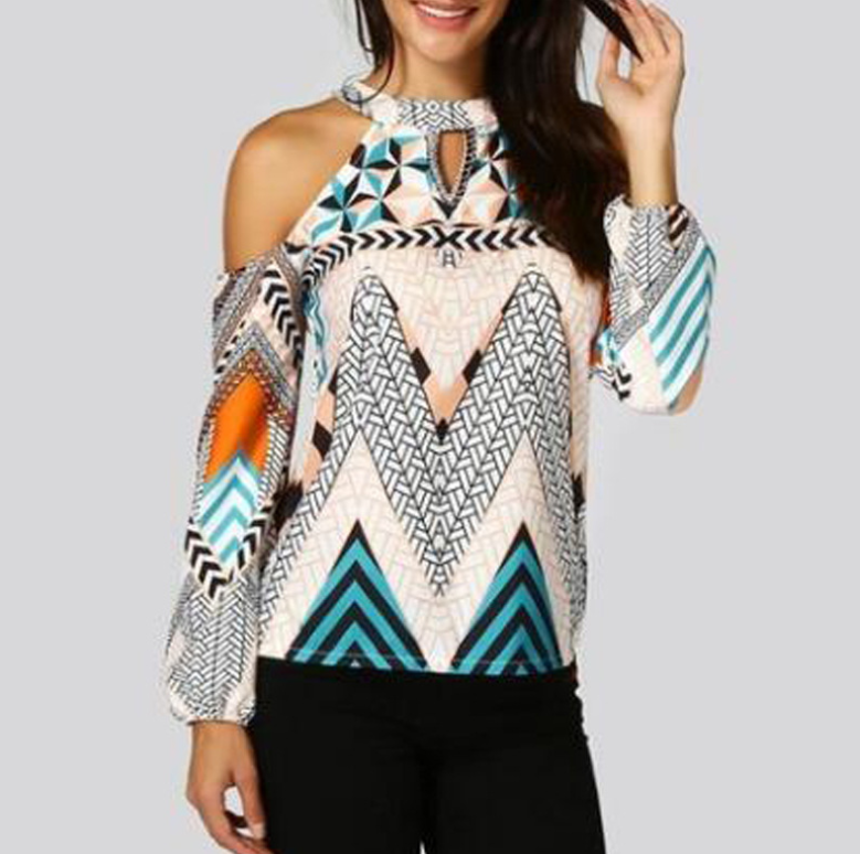 Women's sexy loose halter strapless long-sleeved round neck women's T-shirt