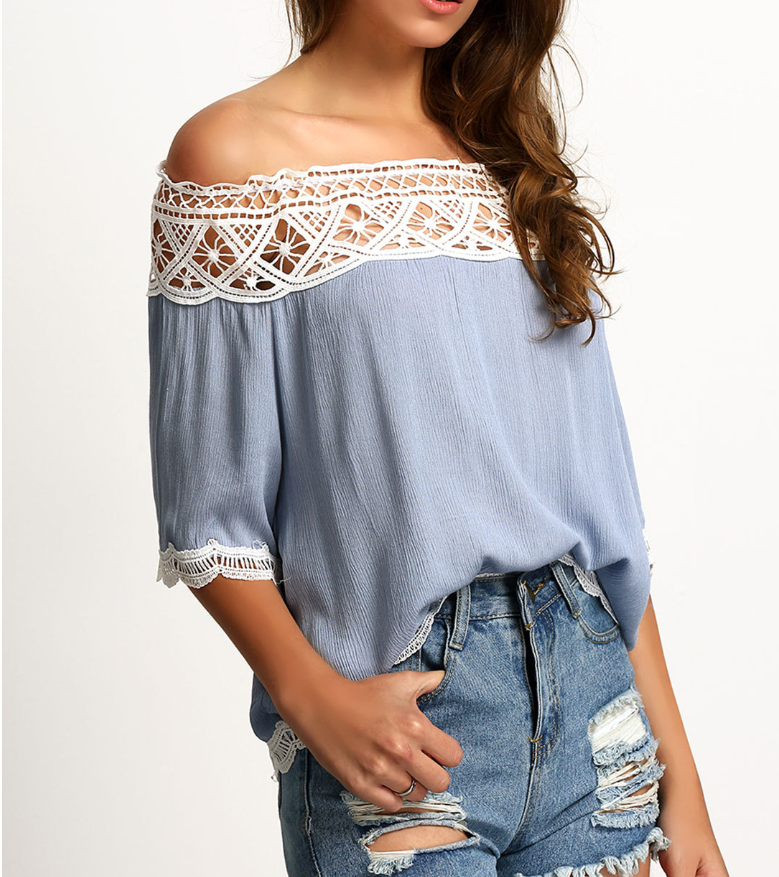 Large size women's collar lace stitching chiffon shirt