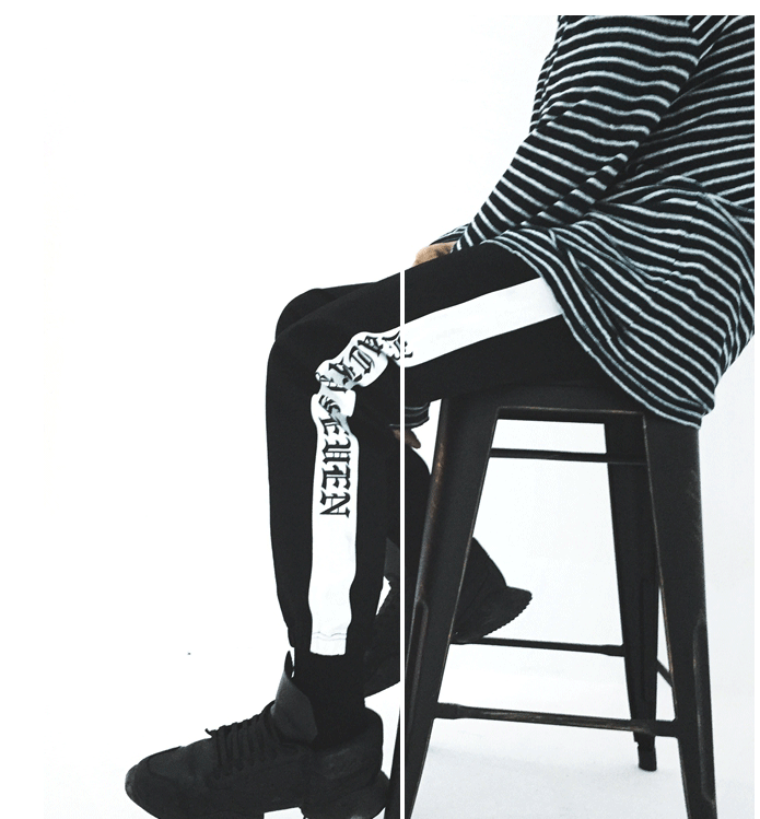 Tide brand autumn and winter new black and white stitching characters simple student sports pants warm and comfortable beam feet casual pants