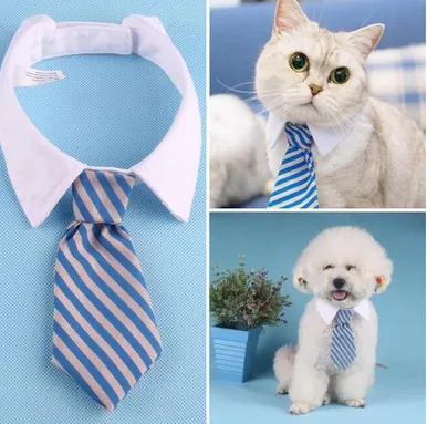 Pet bow tie tie child baby tie cartoon print small tie spot dog tie Blue And Gray Stripes - Shop at LoveMi
