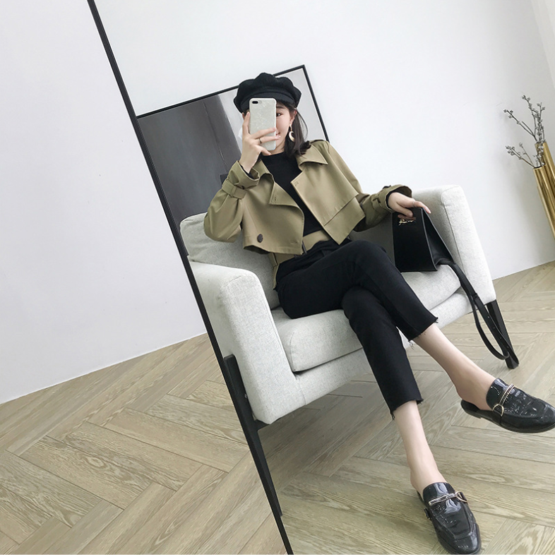 New Port Wind Chic Shirt Female Korean Version Was Thin Long Sleeve Temperament Autumn Wild Irregular Short Jacket S7071