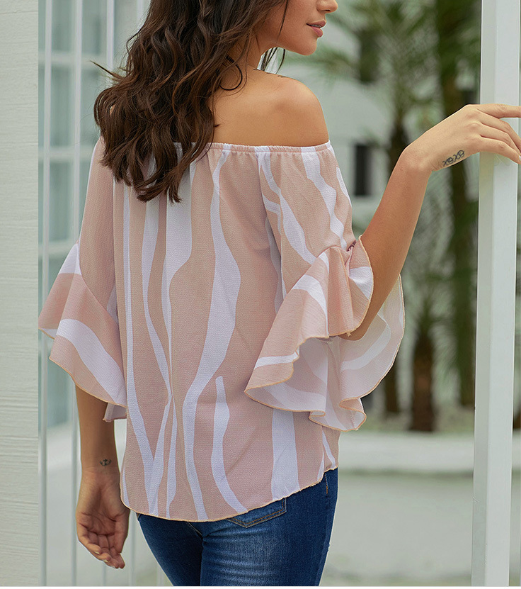 New European and American women's summer shirt tube top collar shirt five points trumpet sleeves striped shirt 251051