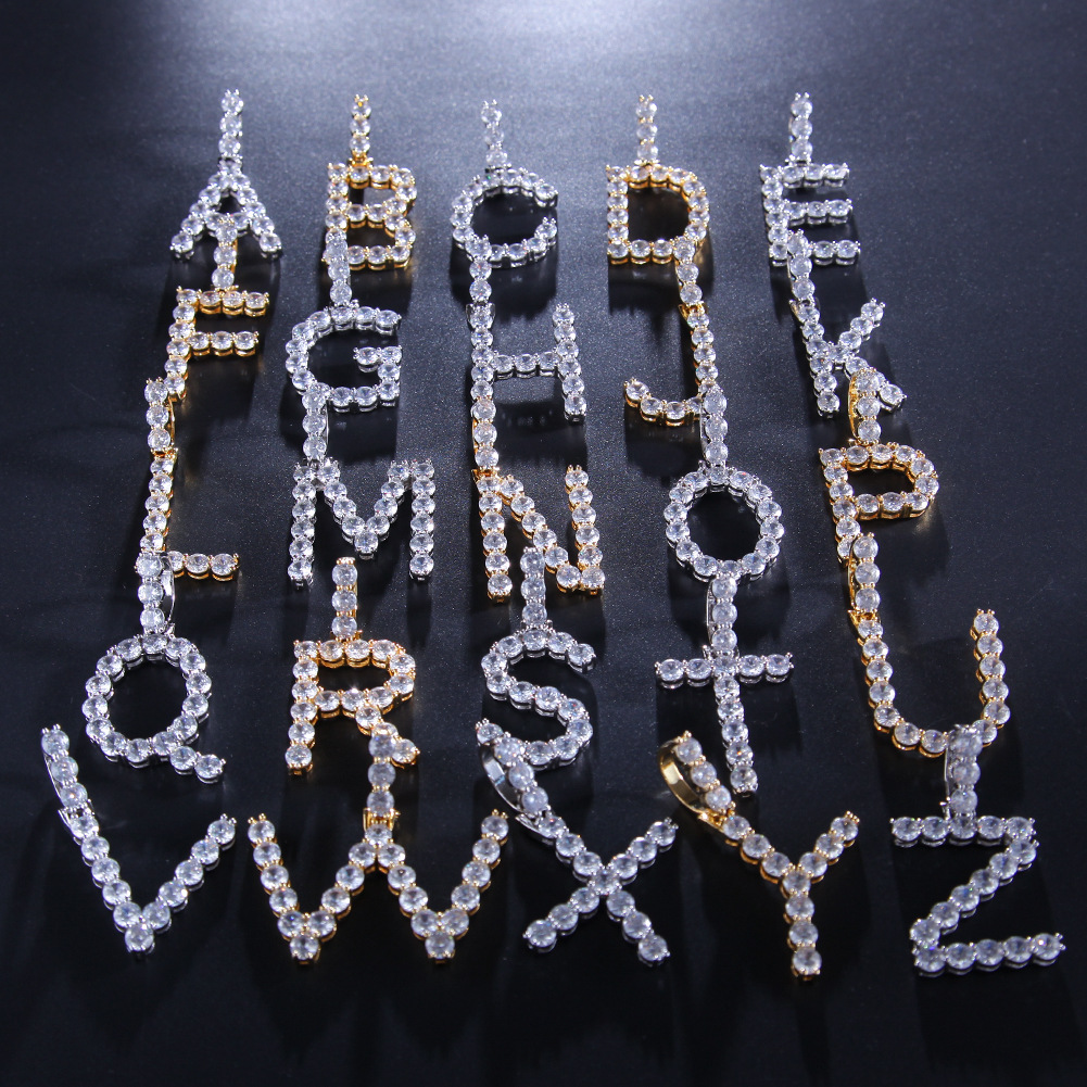 Hip Hop Men and Women Simple Zircon Letter Pendant 26 Letter Necklace Free Combination BlingBlingLetters