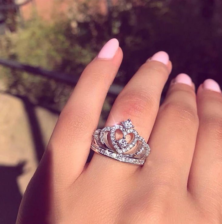 Fashion silver ring, creative jewelry, crown zircon ring female