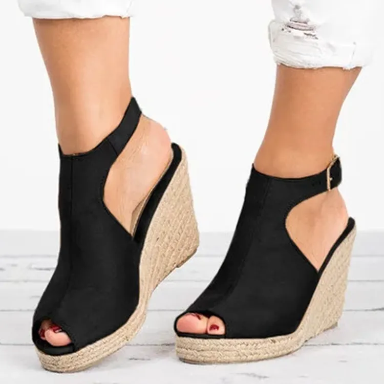 Fashion Women Platform Sandals Peep Toe Spartan Sandals Women Summer Wedges High Heel Shoes - Black