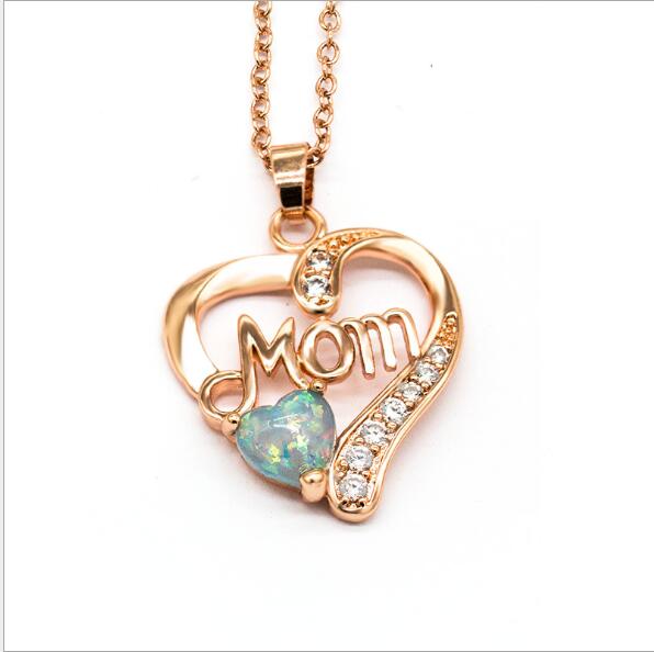 Quick-sell wish exploded to sell mom love heart-shaped Aobao Necklace copper-silver-plated zircon mother''s birthday gift