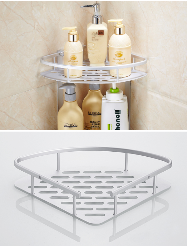 Free punching wall hanging rack bathroom space aluminum corner frame 3 layer bathroom hand washing table corner storage
