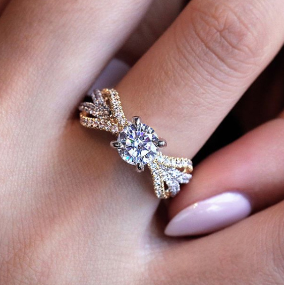 Three Jie European and American fashion Princess Wang Hao engagement ring Micro-inlaid zircon ring female cross-border e-commerce for jewelry