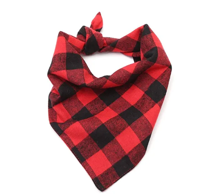 Cross border new classic plaid pet saliva towel double dog triangle towel dog scarf pet jewelry Red And Black Plaid - Shop at LoveMi