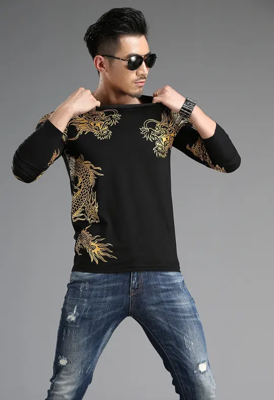 Chinese Style Tide Male Long Sleeve T-shirt Round Neck