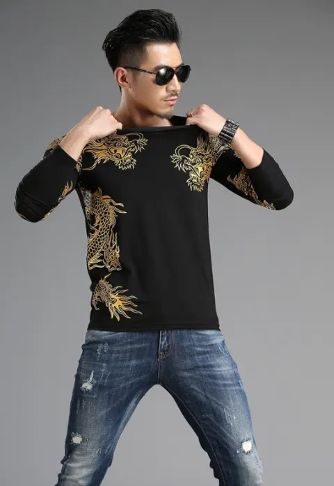 Chinese Style Tide Male Long Sleeve T-shirt Round Neck