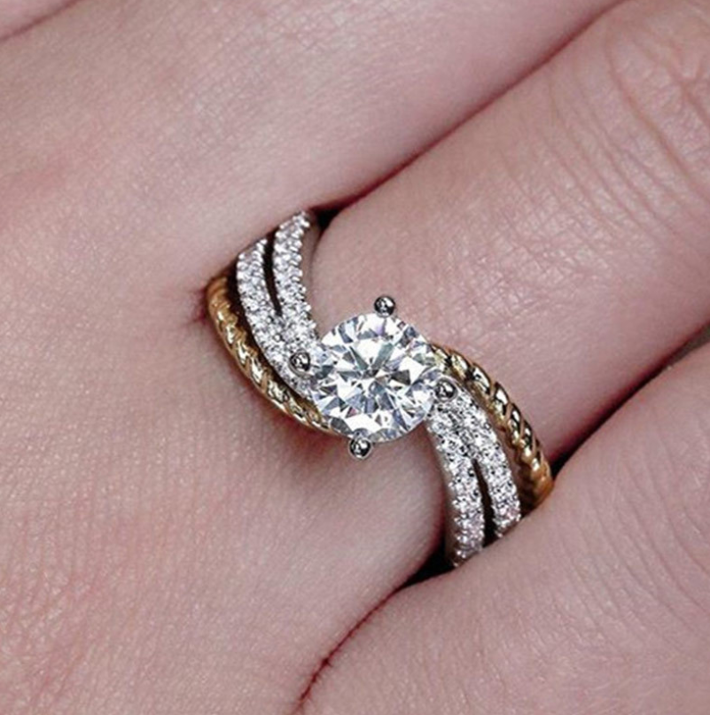 Cross-border new accessories selling fashion creative micro-inlaid zircon two-tone ring