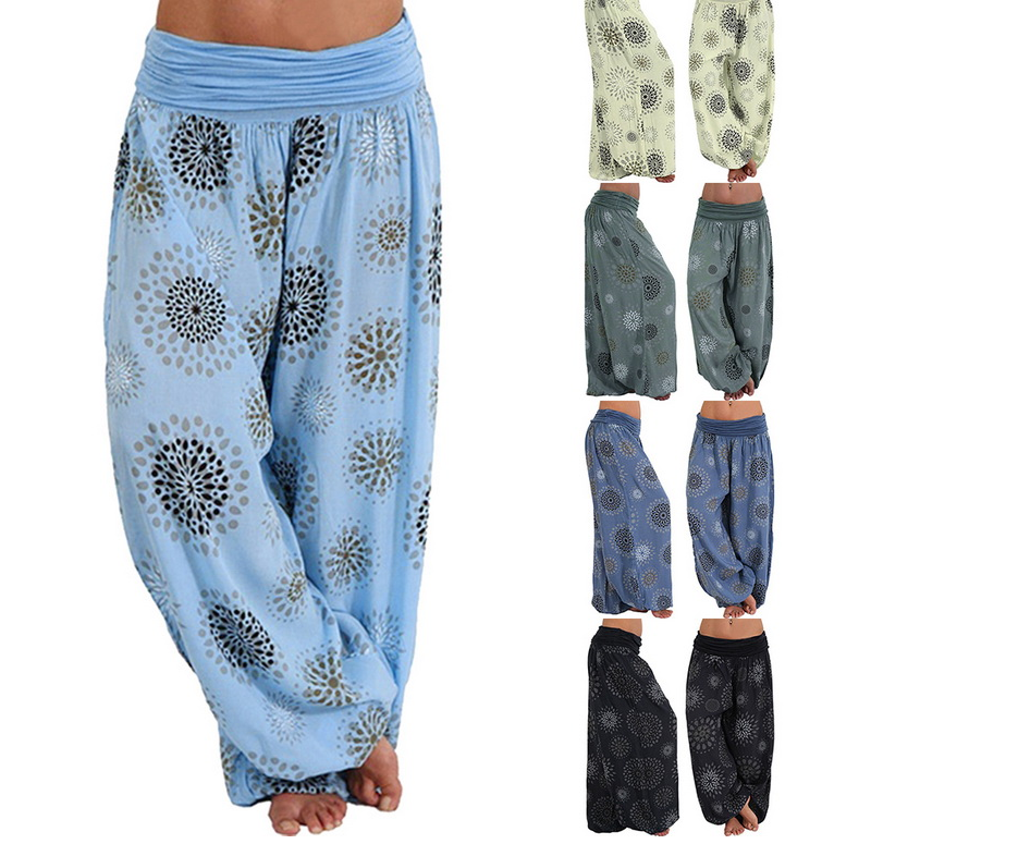 Wish Amazon foreign trade casual pants digital printing band width loose leg pants female European and American trousers