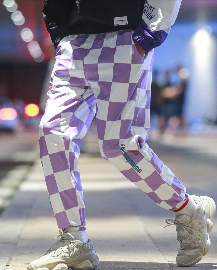 Nuthink men's pants lattice overalls men's tide brand loose Harajuku style multi-pocket hip-hop beam foot pants