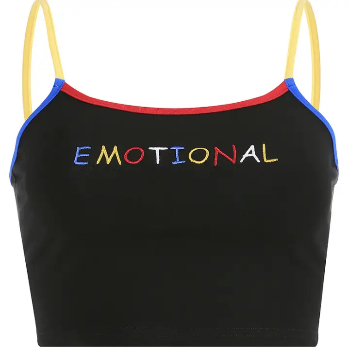spring foreign trade explosion models Europe and the United States wind street shoot women's new sexy letter embroidery strap vest women's shirt