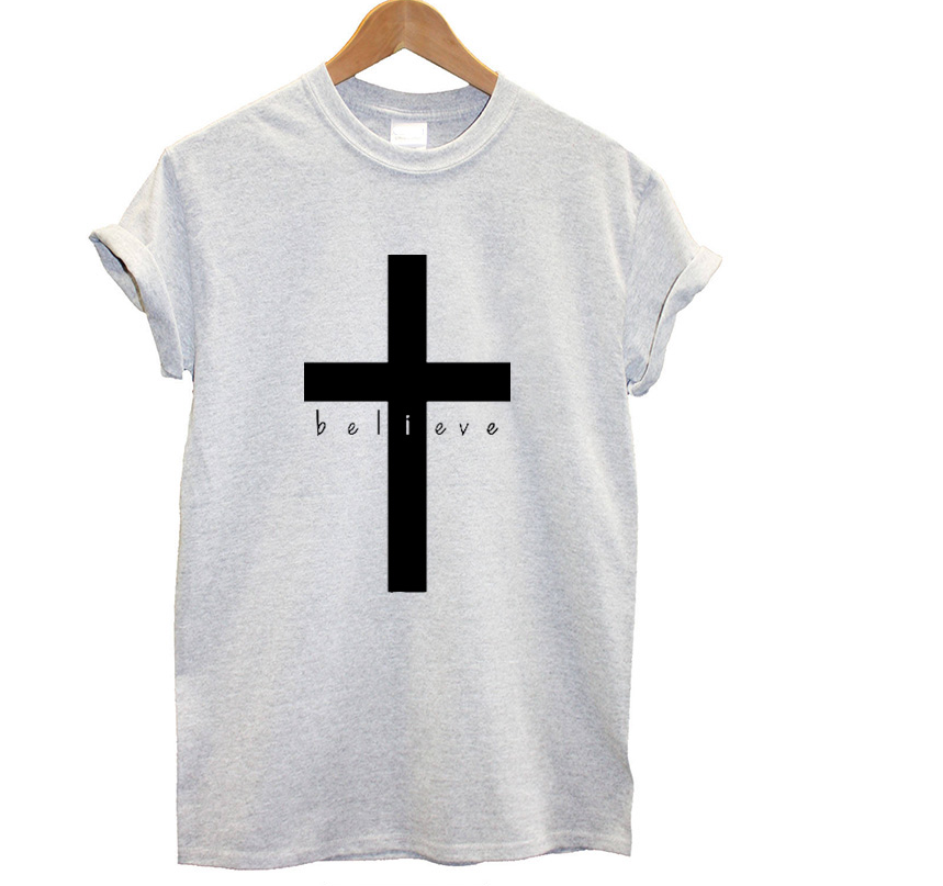 Believe Cross Personality English Letters Men and Women European and American Street T-shirt AliExpress