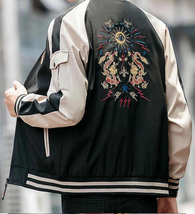 new men's jacket youth Chinese style casual baseball collar jacket men's embroidery handsome clothes