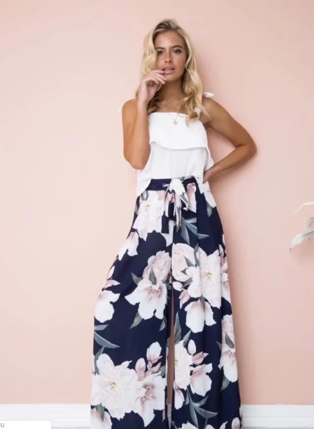 2021Ebay Explosion models European and American women's high waist loose printed casual wide leg pants Blue - Shop at LoveMi