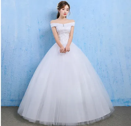 Wedding dress new bride married Korean style Qi thin one word shoulder wedding tail shoulder spring and summer models White - Shop at LoveMi