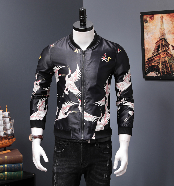 Chinese style Yokosuka crane flight jacket male trend Japanese autumn baseball uniform coat net red white crane clothes