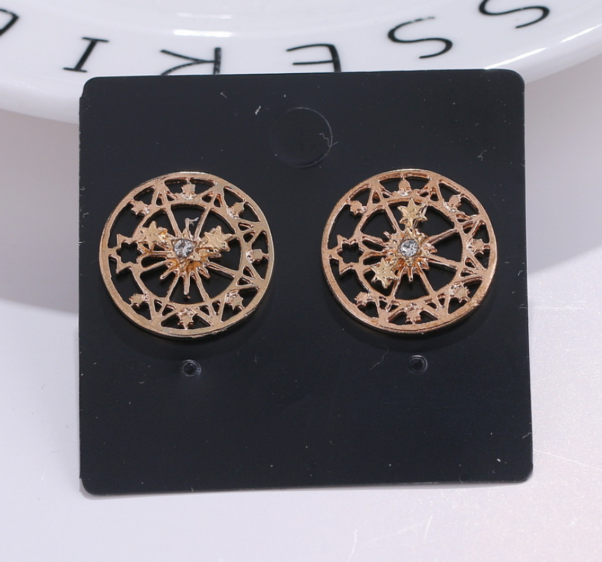 Europe and the United States new simple hollow five-pointed star compass round earrings popular personality earrings manufacturers custom wholesale