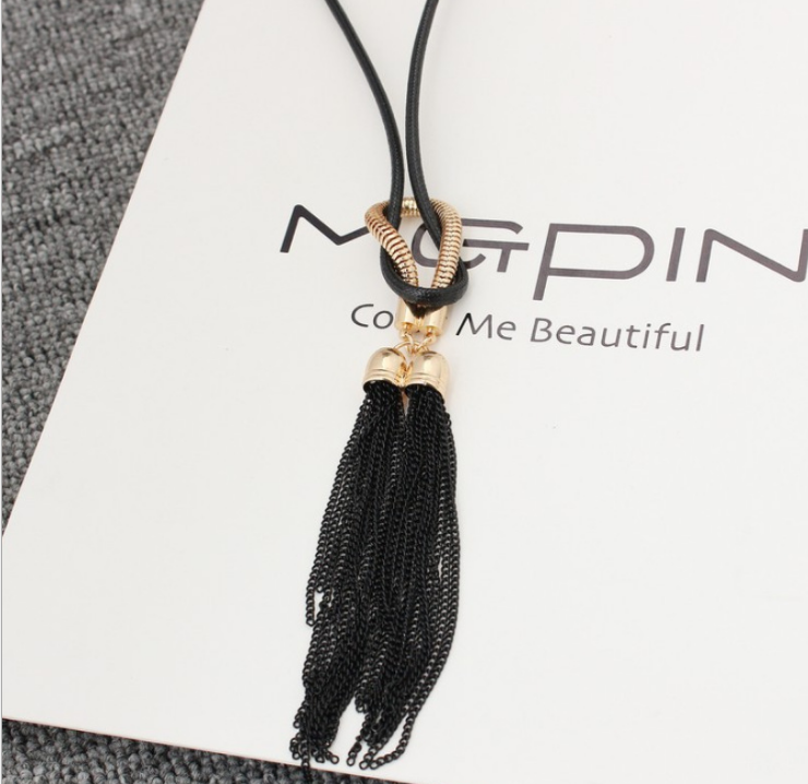 Knotted tassel necklace female simple sweater chain