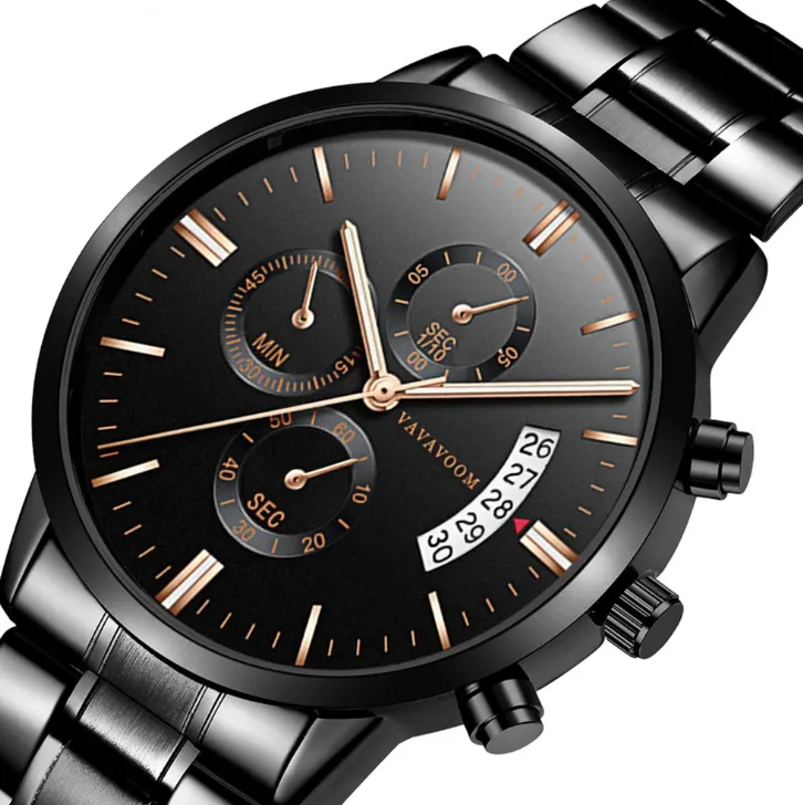Men's Stainless Steel Watches with Business Leisure Calendar Quartz