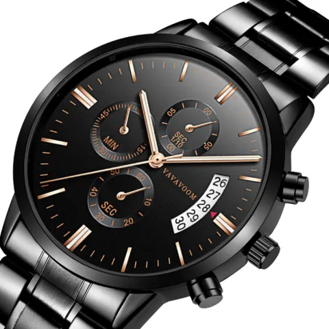 Men's Stainless Steel Watches with Business Leisure Calendar Quartz